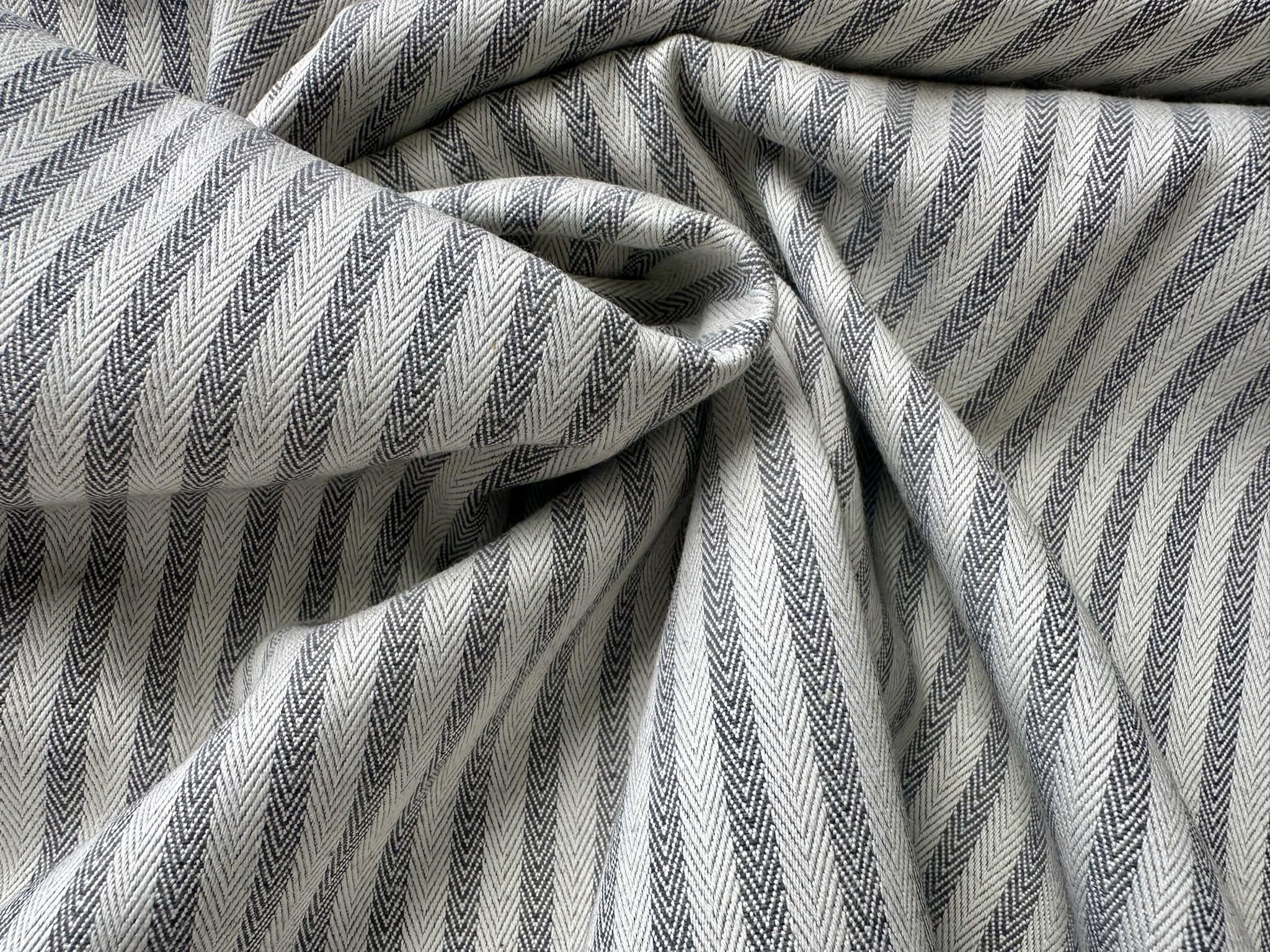 Tissu à chevrons effet lin 5 mm pour coussin à rayures crème pour décoration d'intérieur, couture – 328 cm extra large – vendu au mètre (gris foncé)
