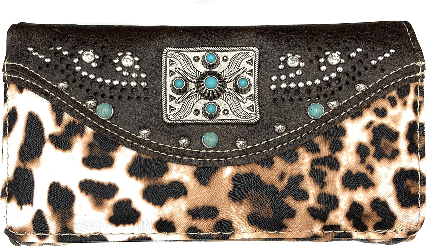 Leopard Animal Print Concealed Carry Feather Concho Country Vintage Western Handbag Hobo Purse Wallet Set