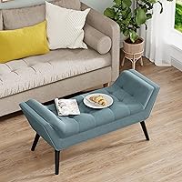 Vista 26 de Andeworld Banco de cama tapizado copetudo, taburete otomano de entrada, banco otomano de dos plazas (gris oscuro)