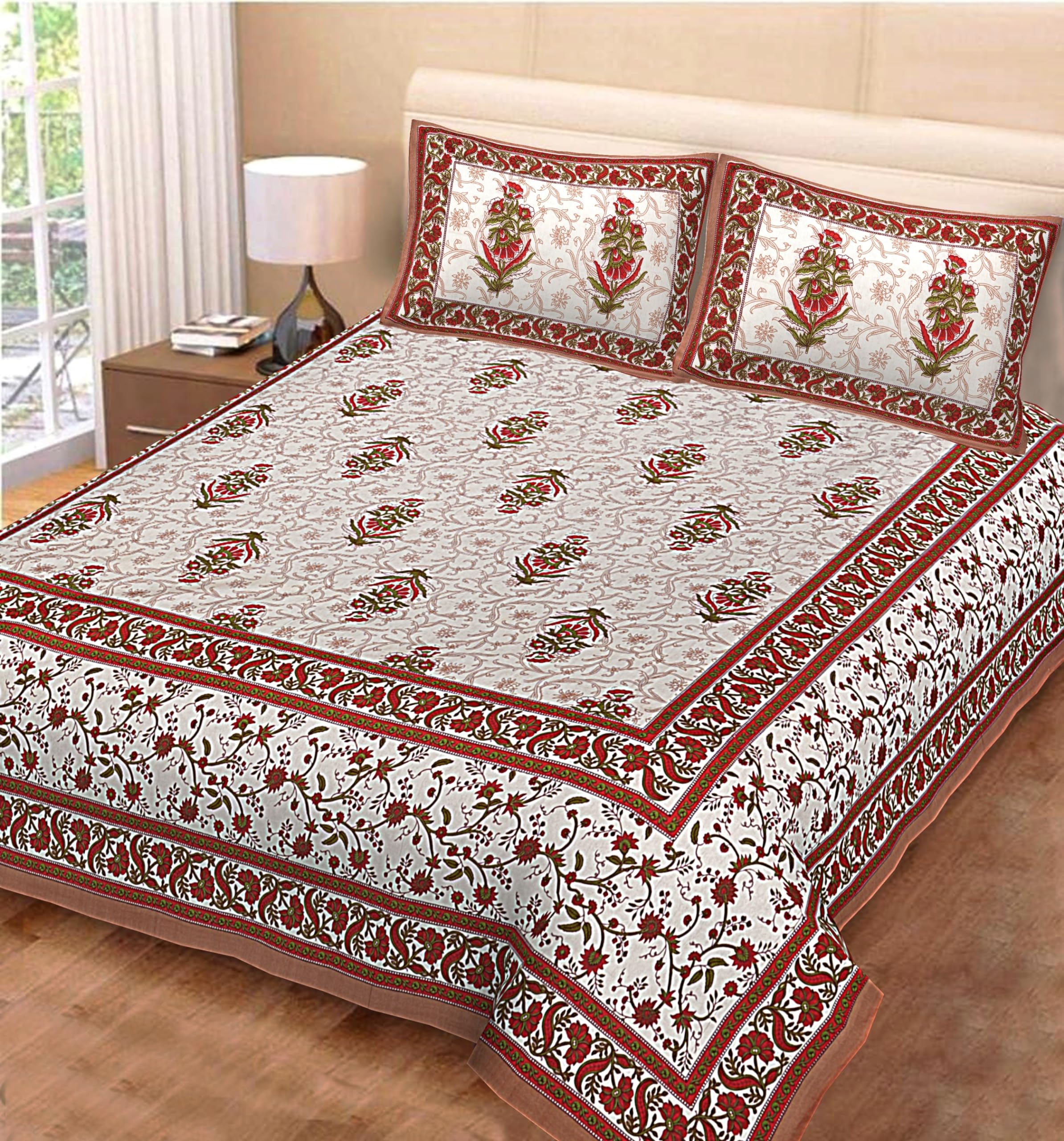Cotton bedsheet for Double Bed Rajasthani Jaipuri Traditional Floral King Size Double Bedsheet with 2 Pillow Covers -Multicolor137 (B0D2Y95SH7) Amazon Price History, Amazon Price Tracker