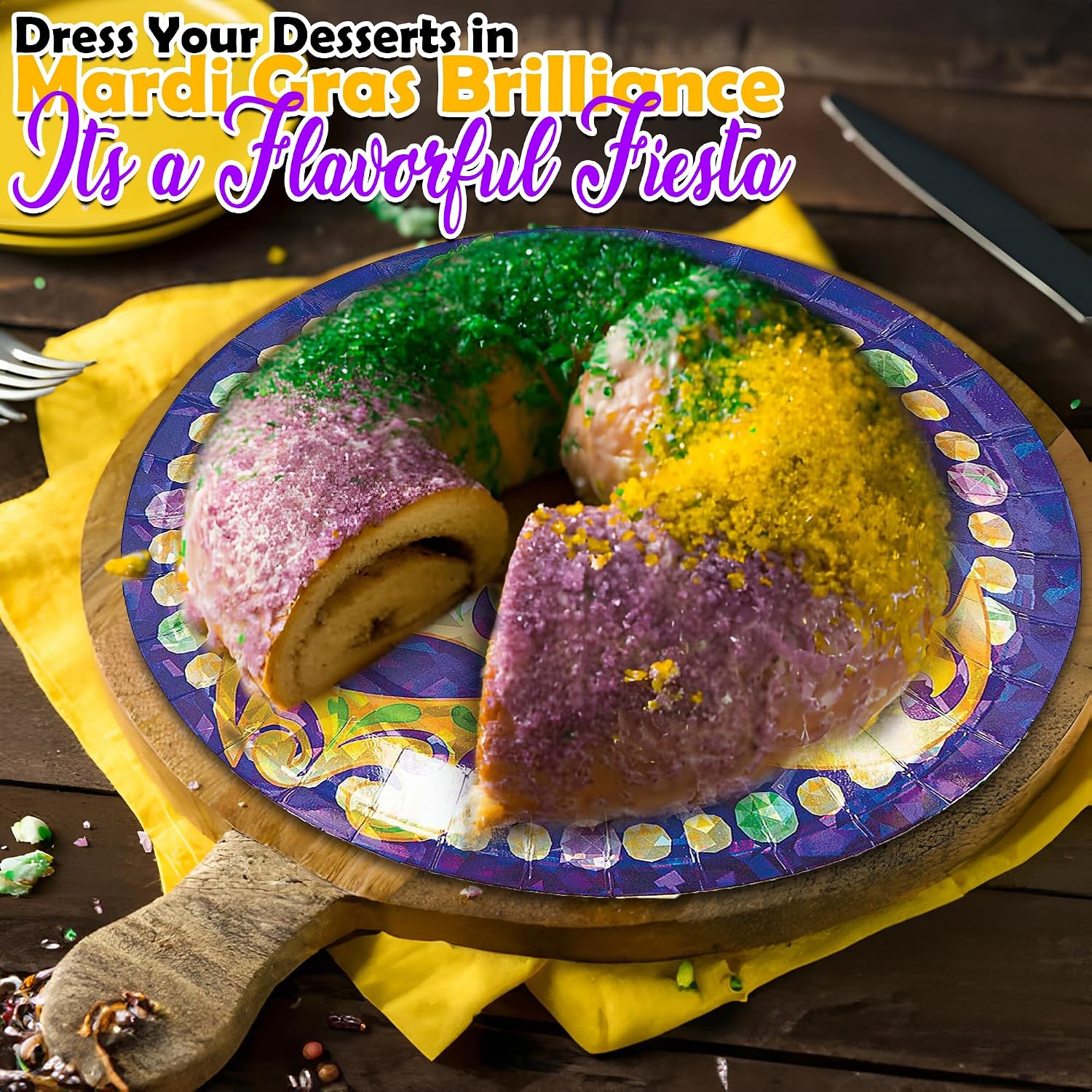 Fun Express - Prismatic Mardi Gras Dessert Plates for Mardi Gras - 8 Pieces