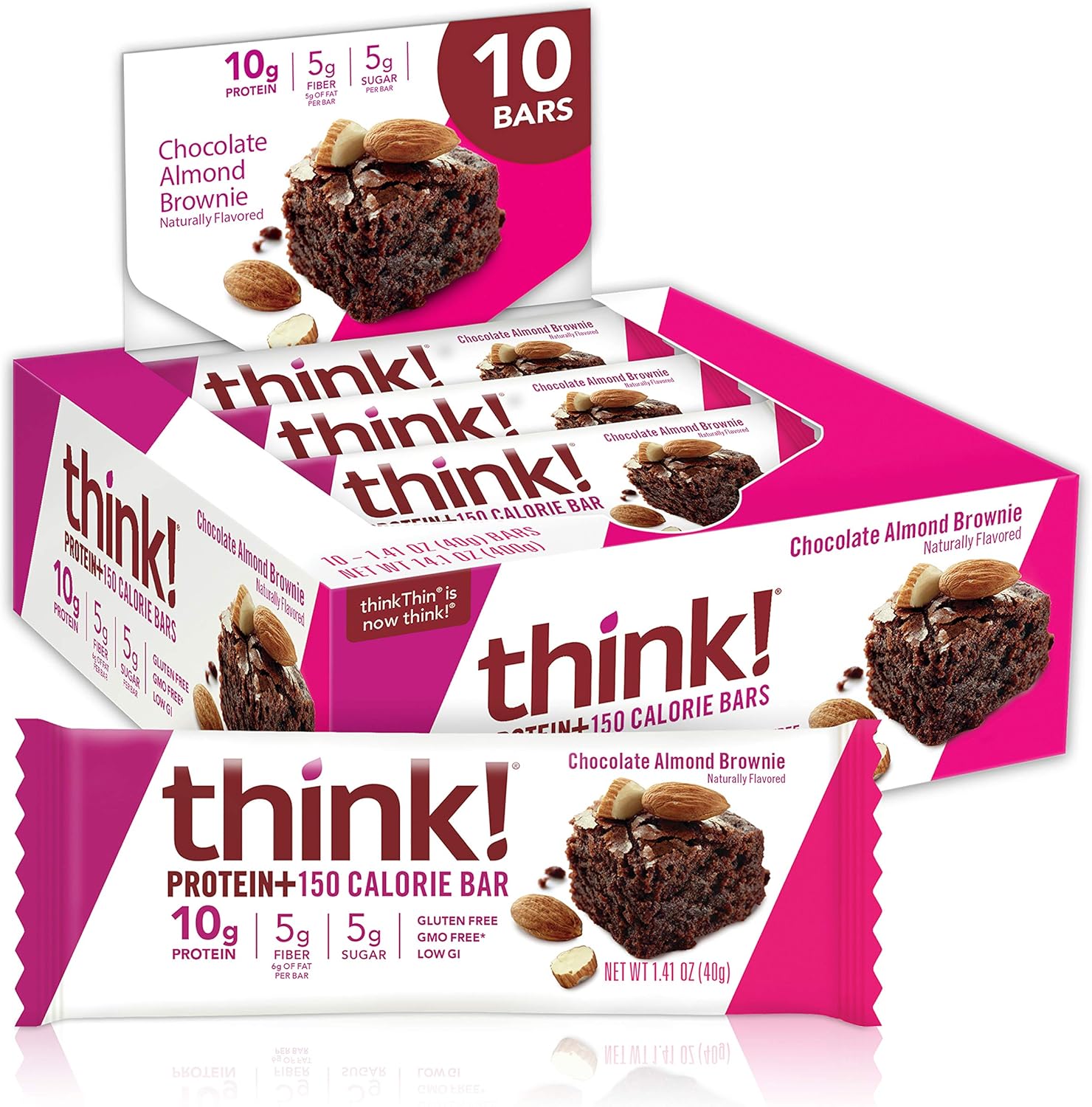 think! Protein Bars with Chicory Root for Fiber, Digestive Support, Gluten Free with Whey Protein Isolate, Chocolate Almond Brownie, Snack Bars ...