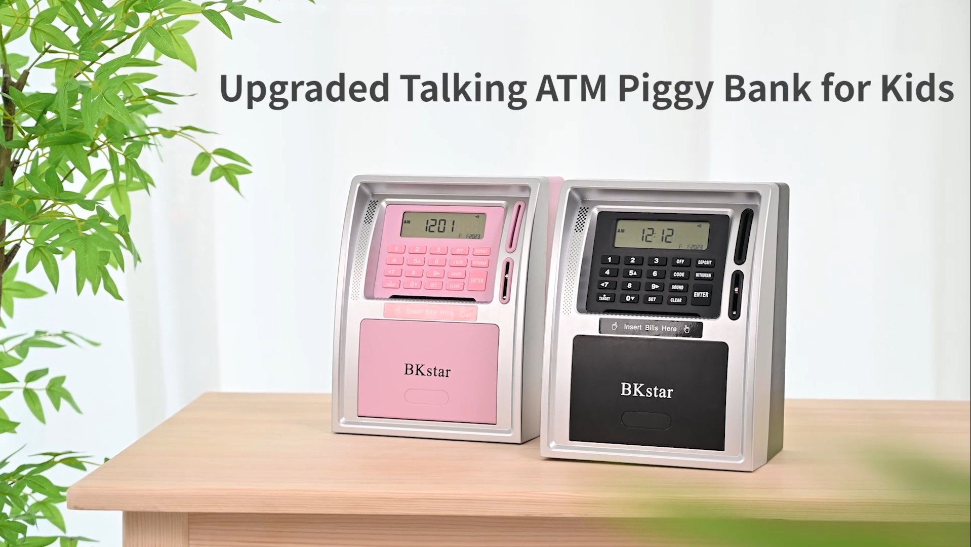 Amazon.com: BKstar 兒童會說話的ATM 存錢罐適用於真錢附雙借記卡電源關閉記憶自動打開抽屜一鍵關機鈔票送稿器