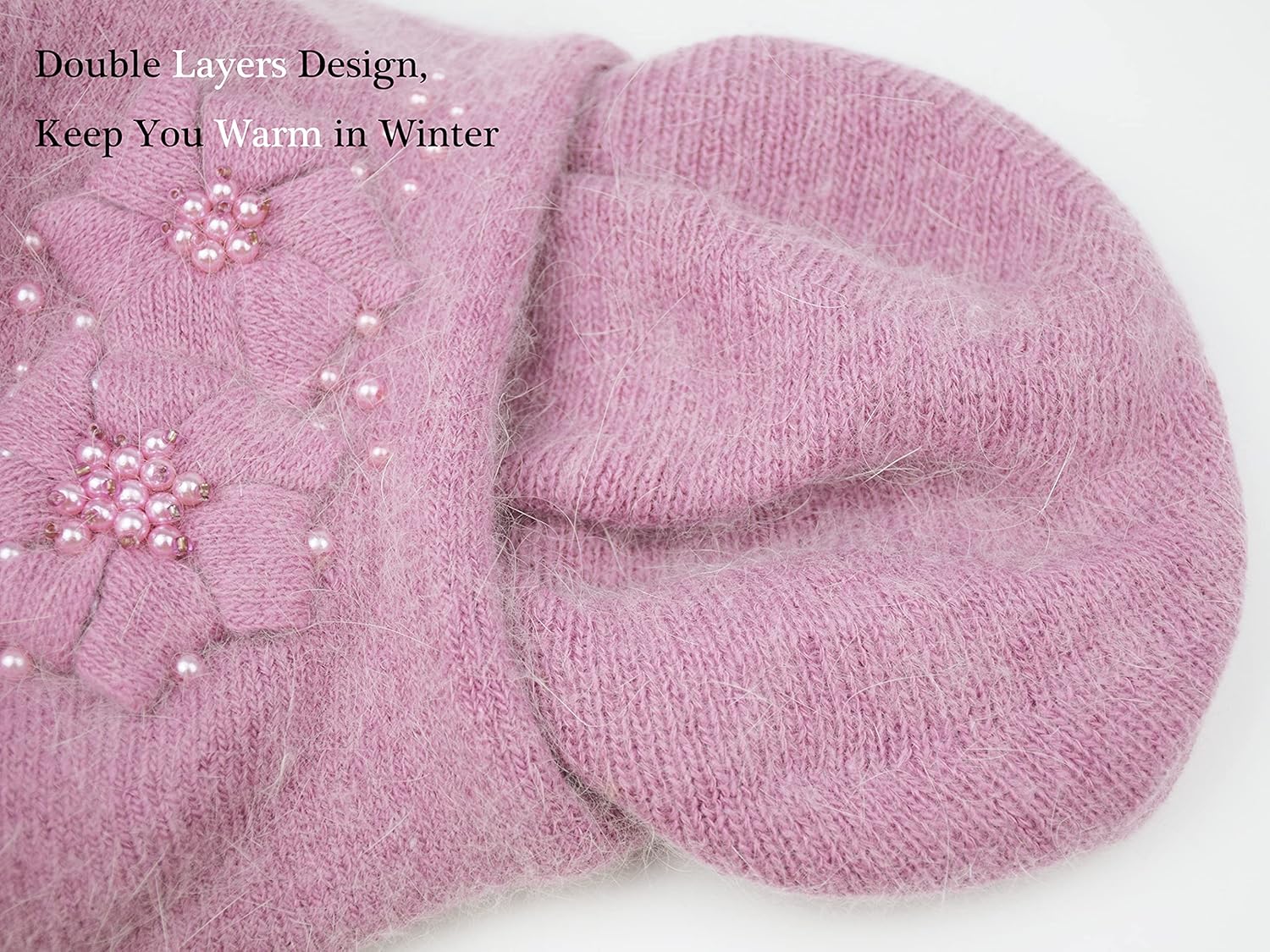 Women Winter Knit Beret Hat Rabbit Hair French Style Beret Classic Warm Casual Beanie Hat - Image 6