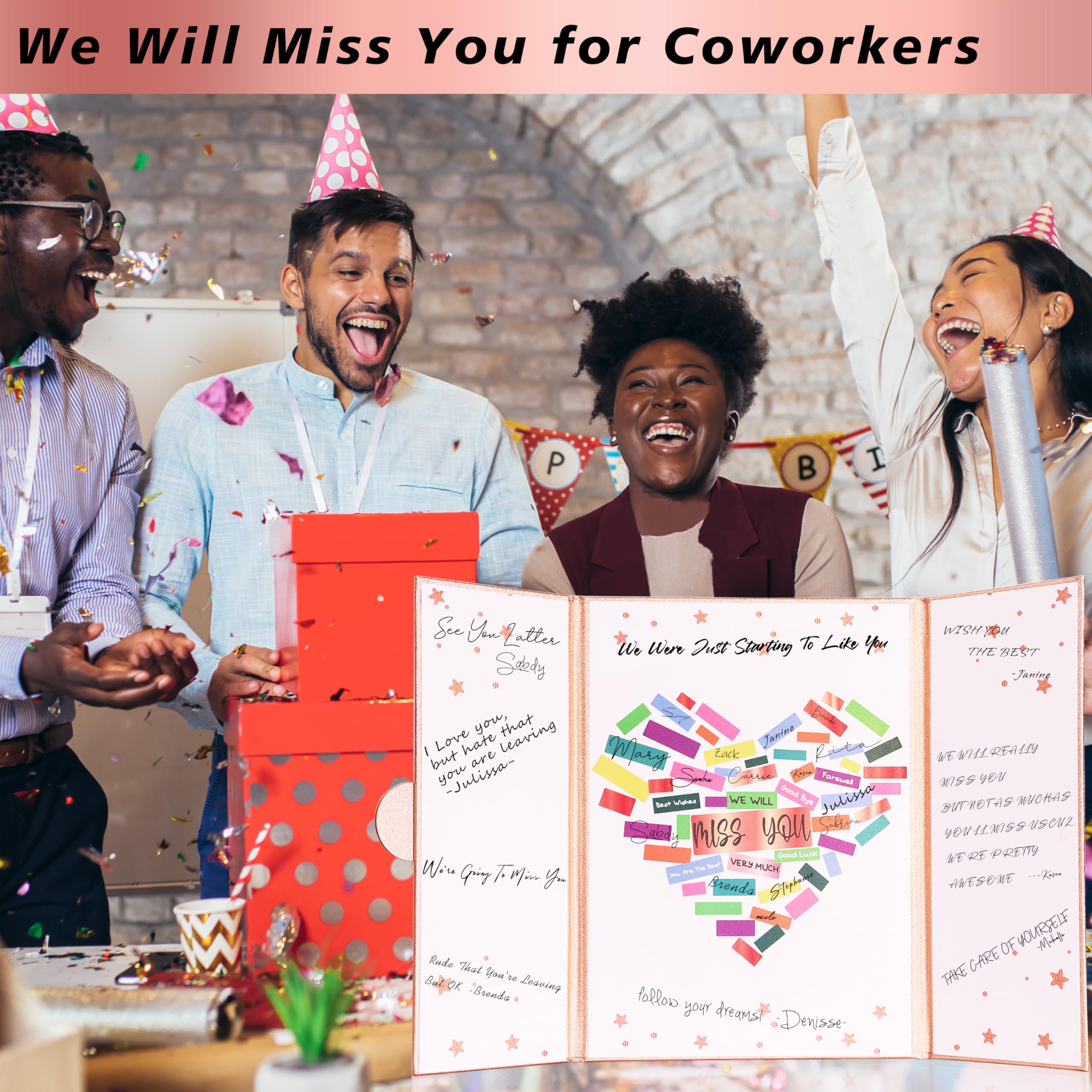 Libro de invitados de despedida, regalos de despedida para compañeros de trabajo, tablero de firma We Will Miss You, decoraciones de fiesta de jubilación feliz, tarjetas de despedida para