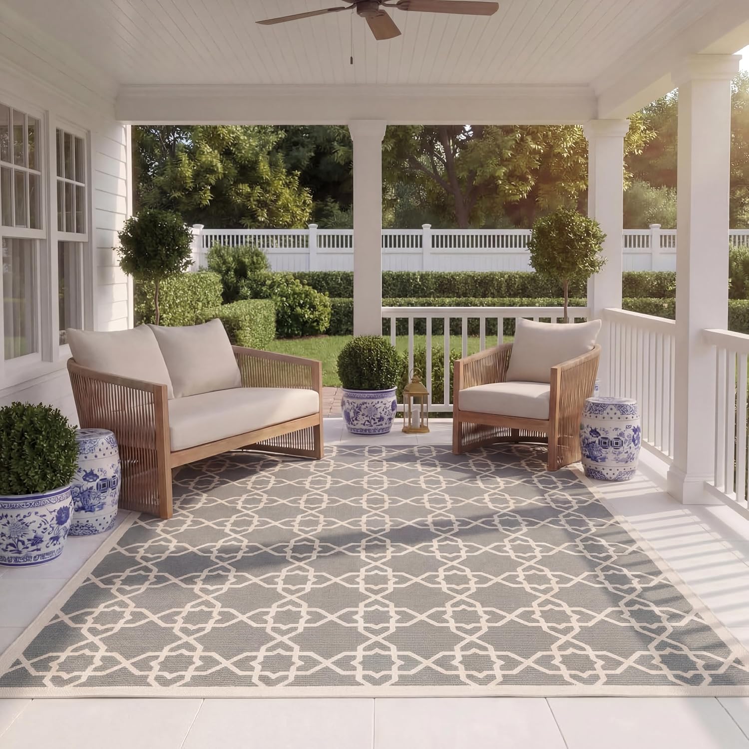 SAFAVIEH Courtyard Collection 6'7" Round Brown / Beige CY6032 Indoor/ Outdoor Splashproof Easy Scrubbing Patio Backyard Mudroom Area Rug