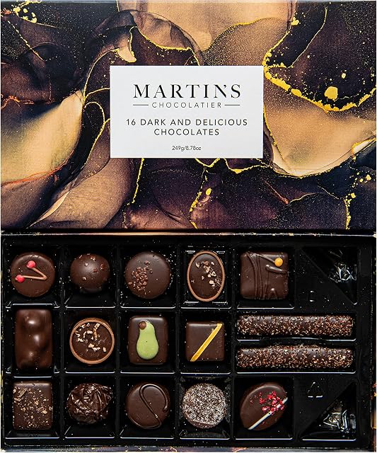 Martins Chocolatier Martins Chocolatier Dark & Delicious Collection | Luxury Handmade Chocolate Box | 16 Belgian Chocolates, 15 Assorted Flavours | Ideal Present for Birthdays & Anniversary (249g)