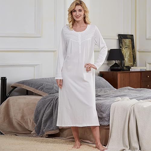 Miniatura 7 de Keyocean. - Camisón largo para mujer, de algodón, suave, ligero, ropa de dormir y de descanso para el verano.