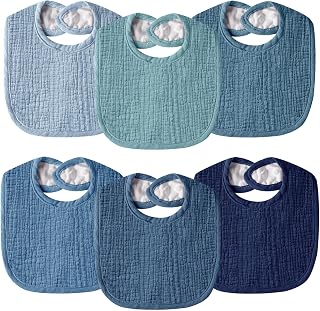 WRRERNSIN Muslin Drool Bibs 6-Pack: Unisex Adjustable Cotton Baby Bibs for Newborns 0-36 Months, Teething & Feeding