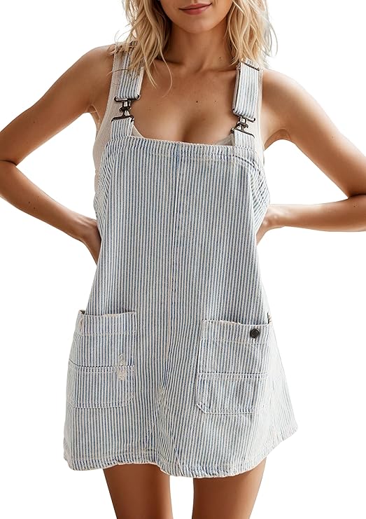 YUENIU Womens Denim Overalls Dress Casual Summer Jeans Adjustable Strap Short Rompers with Pockets