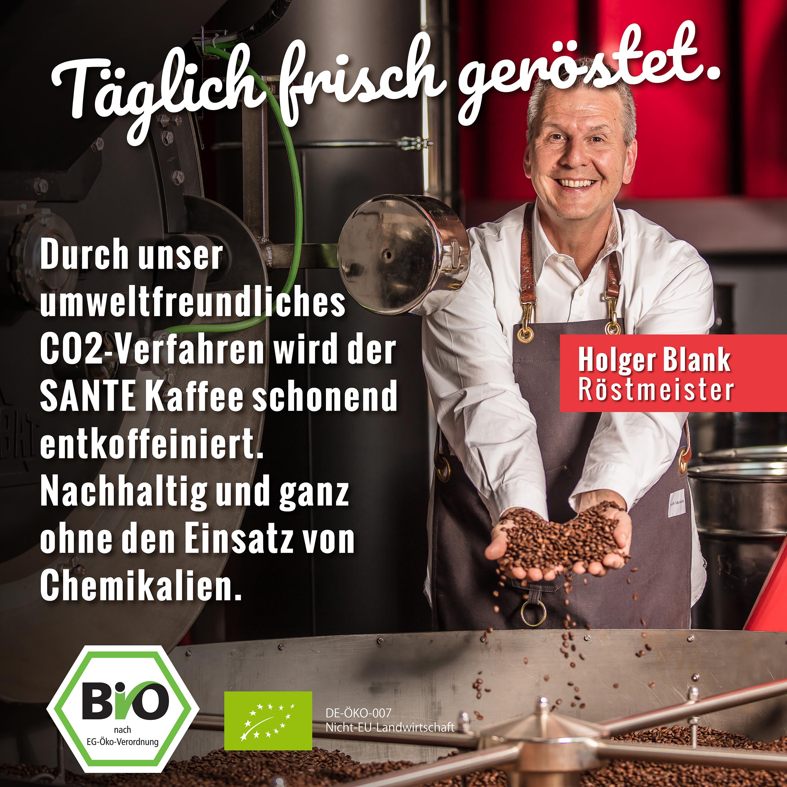 Blank Roast - SANTE - 1kg - Bio Kaffeebohnen koffeinfrei - 100% Arabica aus Honduras - schonend & umweltfreundlich entkoffeiniert - säurearm mit voller Crema - ideal für jede Zubereitungsart