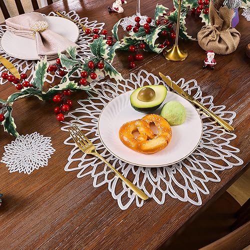 Miniatura 3 de U'Artlines 6 pares de manteles individuales huecos florales plateados con posavasos a juego, total de 12 manteles individuales de vinilo laminado