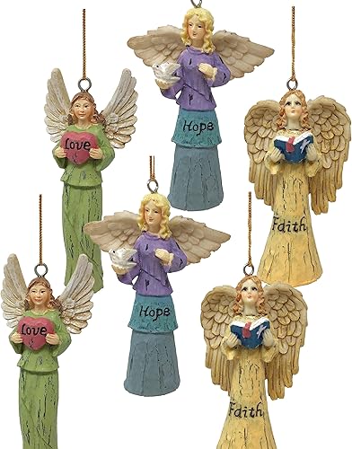 Faith Hope Love Angel Adornos de Navidad, juego de 6-2 de cada estilo, decoraciones navideñas vintage de ángeles