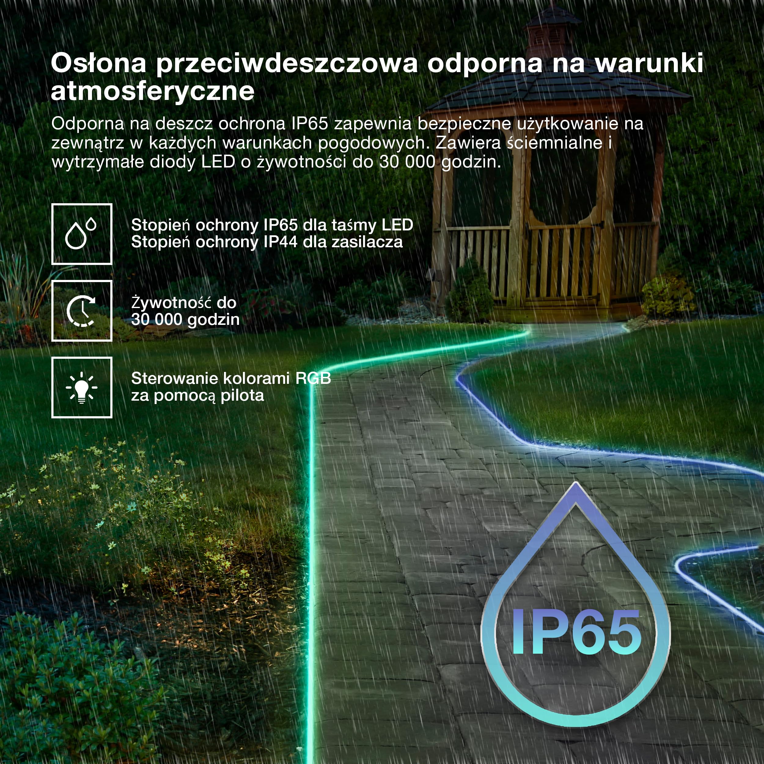 OSRAM Taśma LED Outdoor Flex RGB 15M IP65, w tym pilot zdalnego sterowania, możliwość przedłużenia do 50 m, z bębnem kablowym, kablem połączeniowym, akcesoriami