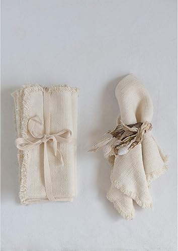 Miniatura 3 de Creative Co-Op Servilleta cuadrada de lino con flecos (juego de 4)