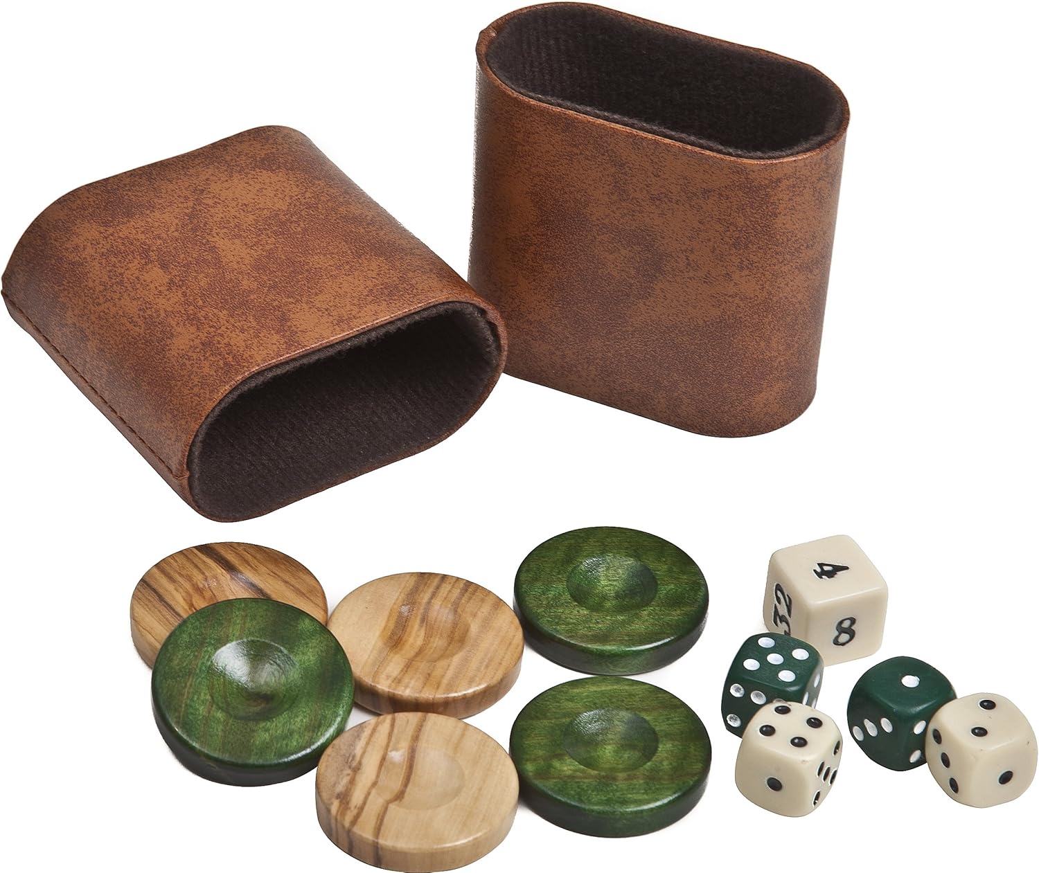 Crazy Deals Bello Games New York, Inc. Nikkos Deluxe Olive Wood Backgammon Checkers from Greece , Dice & Two Dice Cups -Green/Natural Wood 1 7/16