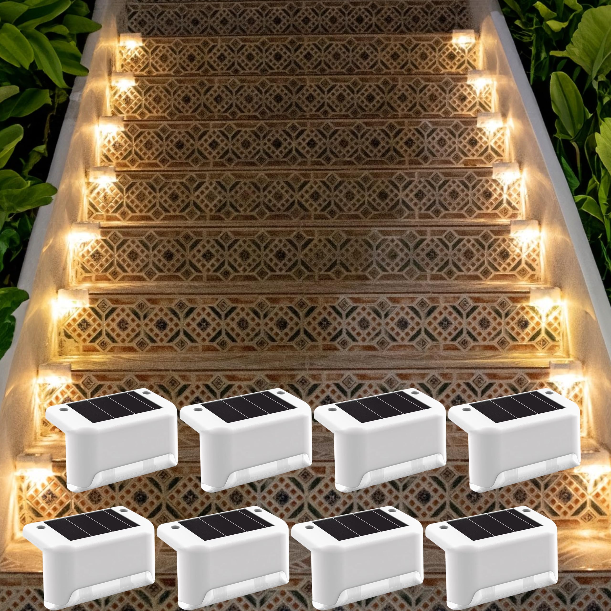 Liiisi 8 Unidades luz solar Escaleras, Decoracion terraza exterior, Luces Solares Escalones Exterior, Valla, Patio, Terraza, Canalón, Solar Lights Outdoor, Luz Cálida.