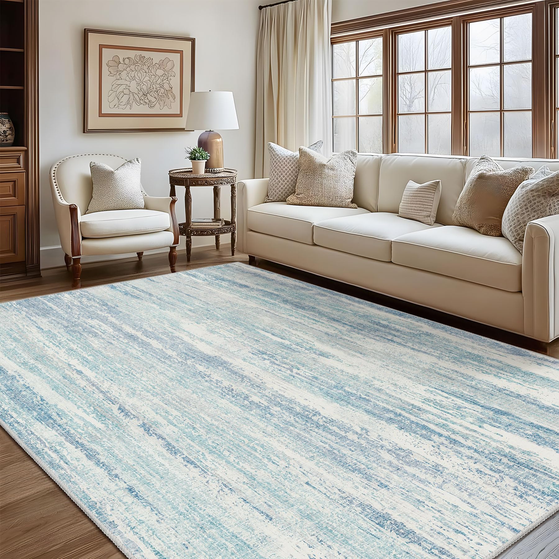 MUJOO 8x10 Area Rugs,Washable Rugs for Living Room Bedroom Dining Room,Modern Abstract Large Non Slip Carpet Indoor,Low Pile Throw Rug Accent Neutral