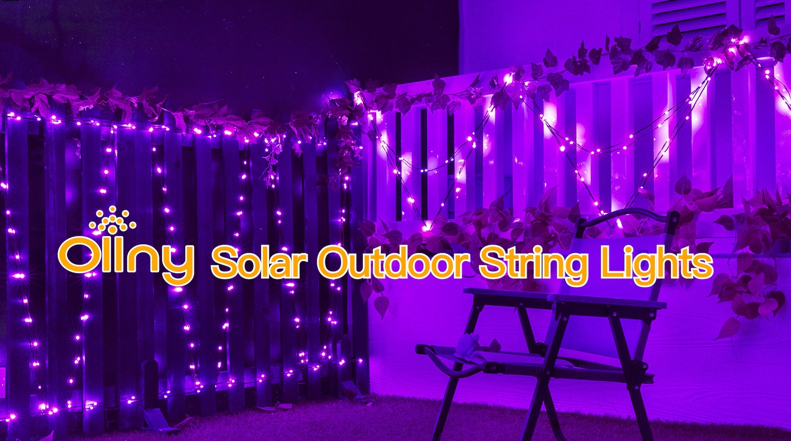 Image of Ollny Purple Solar String Lights, 2 Pack Total 80FT 240LED Waterproof Solar Halloween Lights, 8 Modes Fairy Lights for Outside House Yard Garden Holiday Party