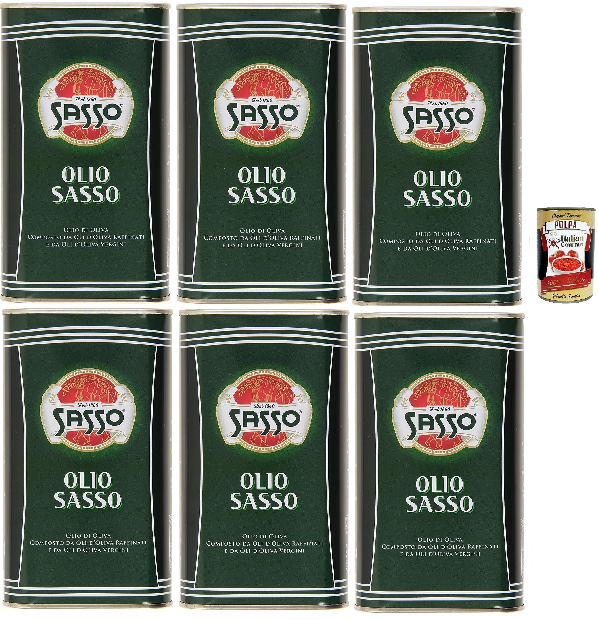 Italian Gourmet Olio di Oliva Olivenöl mildes Speiseöl Bundle 6 x 1L | Zum Verfeinern von Salat, Pasta e verdure, gusto delicato für cucina, Gesamtnettogewicht 6 L + Kostenlos Polpa 400g
