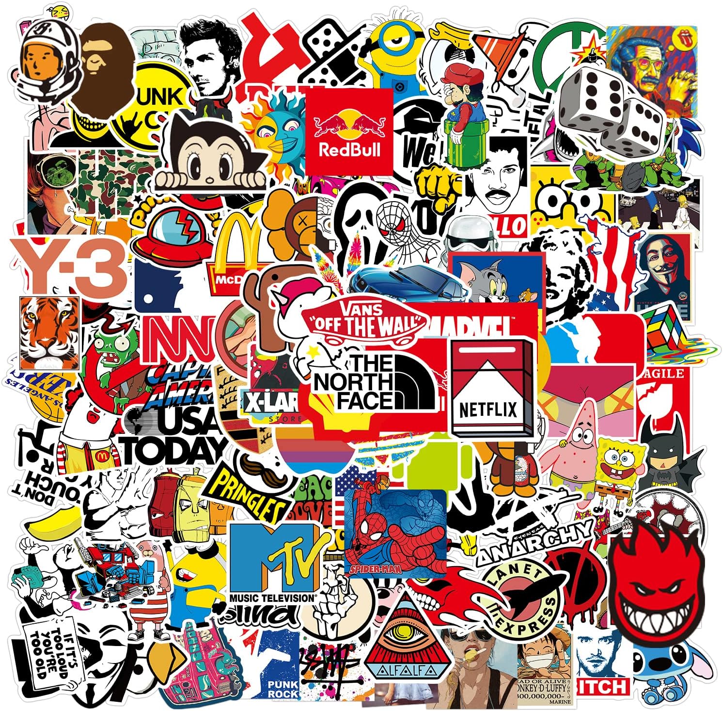 Random Stickers Decals 106 Pack for Skateboard Helmet Laptop Bicycle Hypebeast Bomb Stickers