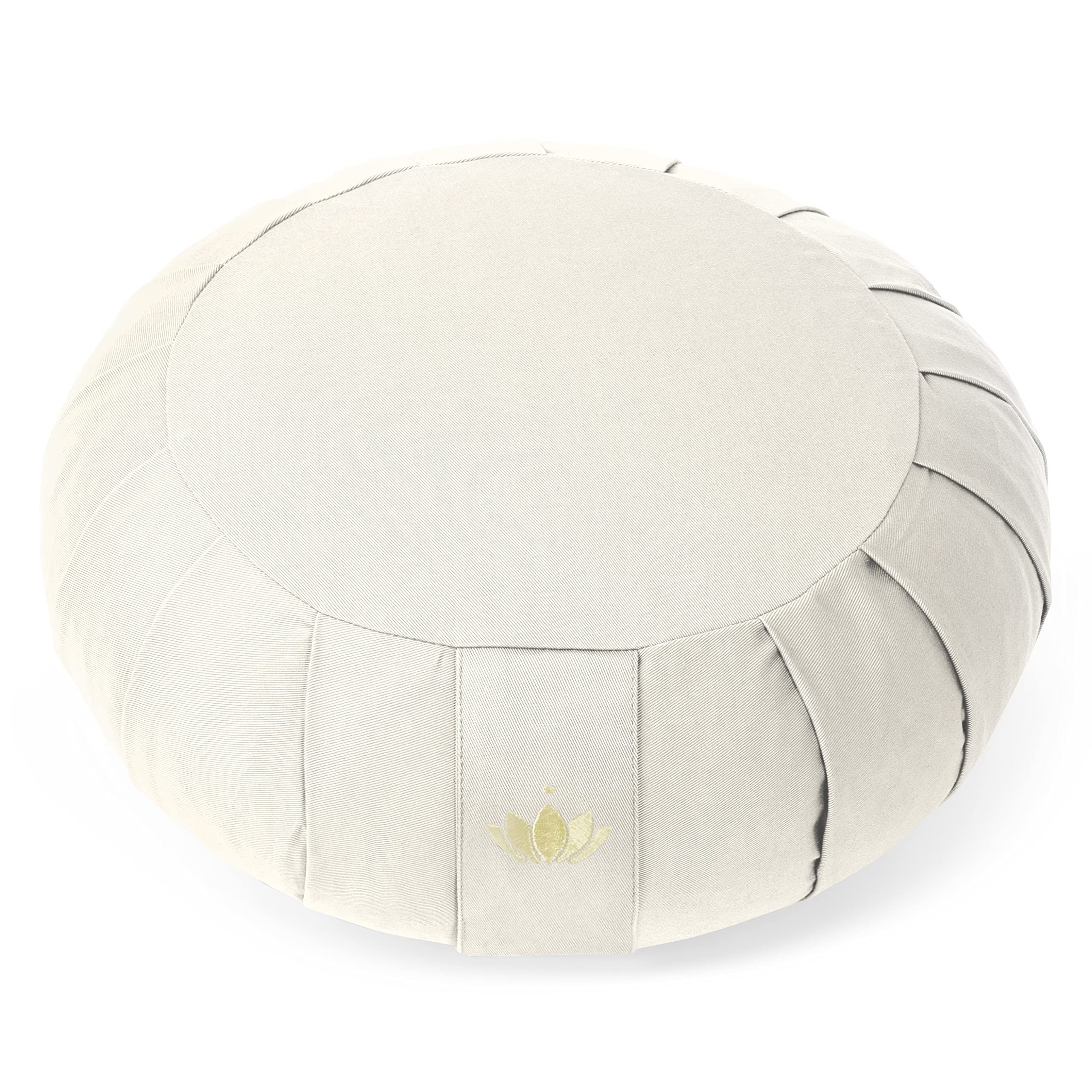 Lotuscrafts Zafu cuscino da meditazione, altezza seduta 20 cm, modello Zen rotondo, cuscino da yoga, fodera in cotone lavabile, imbottitura in farro, certificato GOTS