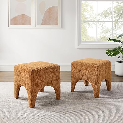 Miniatura 13 de Taburete Otomano Cuadrado Moderno de Boucle de 17", Taburete de Tocador para Maquillaje, Reposapiés Rectangular para Sofá, Taburete Otomano Tapizado