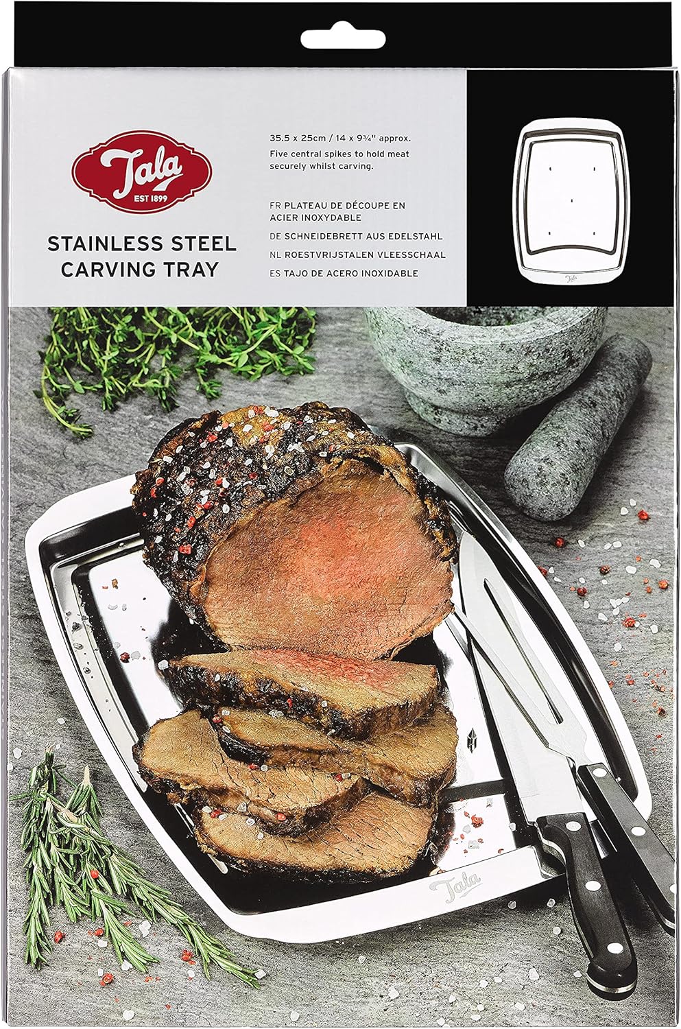 Tala Performance Stainless Steel Carving Tray, with 5 Spikes to Hold