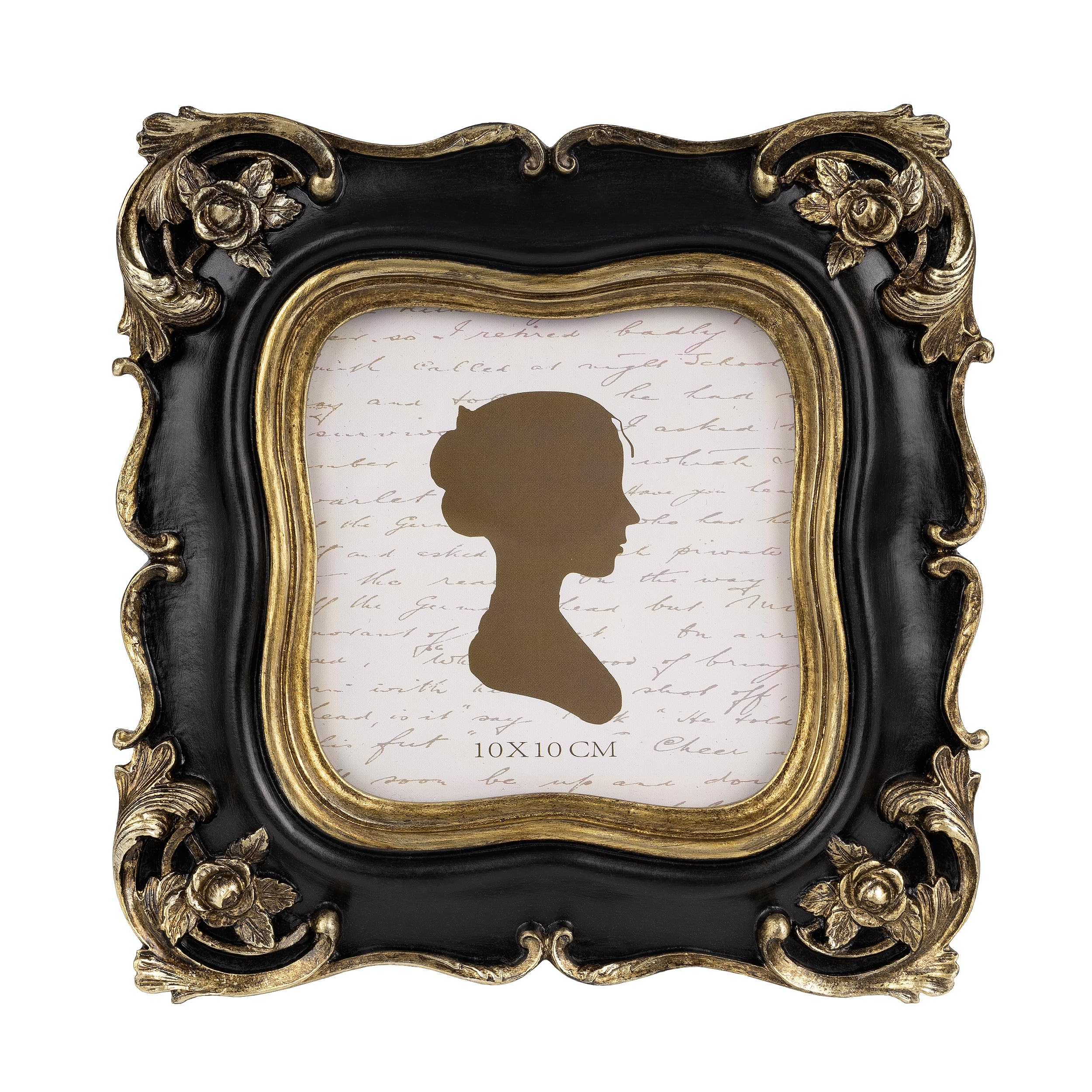 Sunlit Vintage Picture Frame 4x4 Inch, Luxury Antique Square Photo Frames with Glass Front, Photo Display, Tabletop Wall Hanging, Gift Ideas, Black and Gold