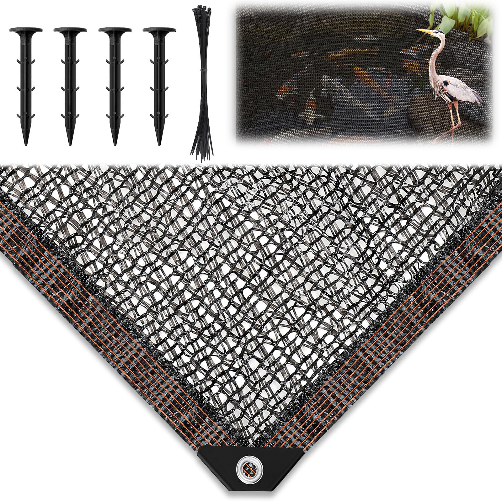 19.7 x 30ft Pond Netting for Koi with Stakes, PE Cover for Fish