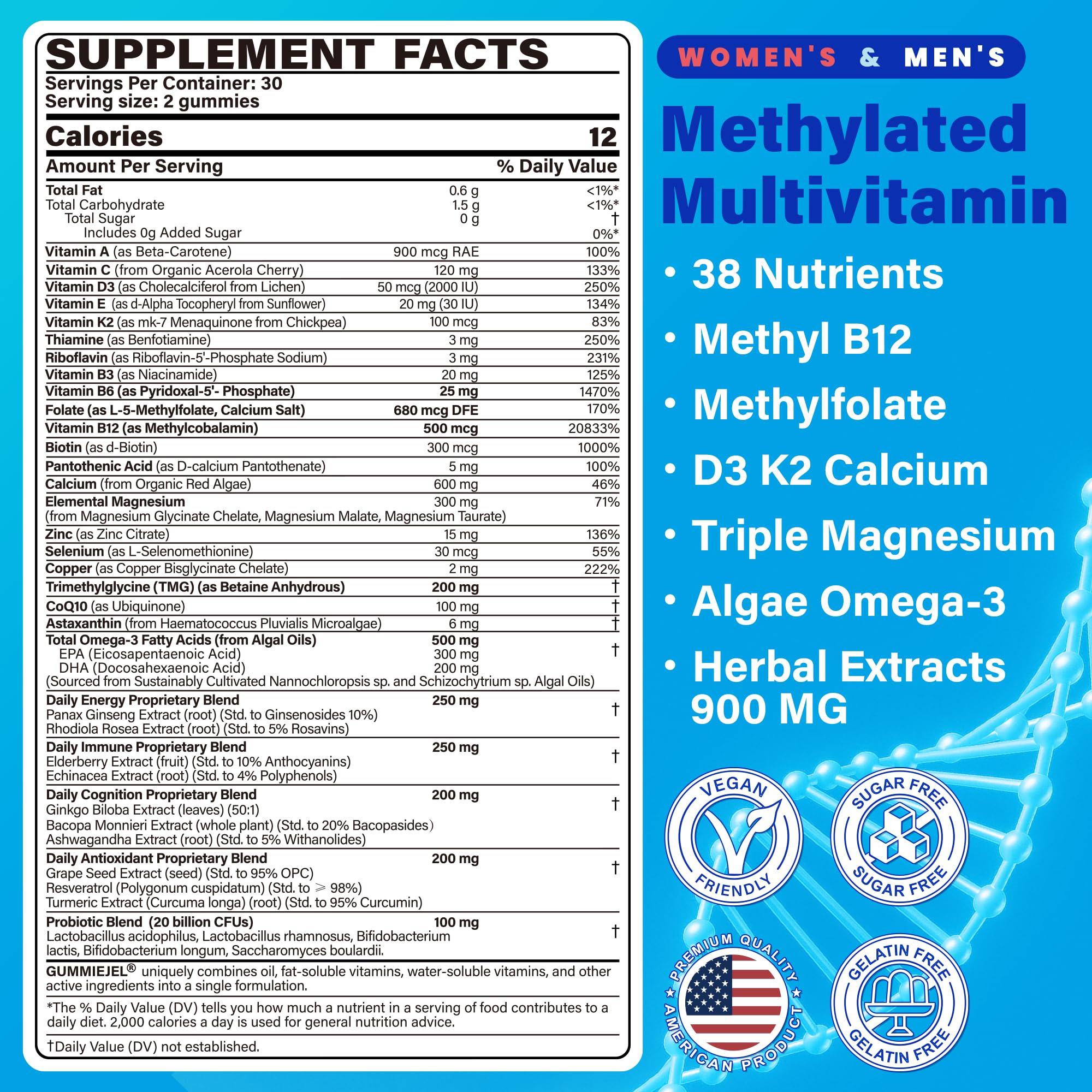 Methylated Multivitamin for Women & Men Gummies w/ Omega-3, Calcium, D3 K2 — Amazon image 2