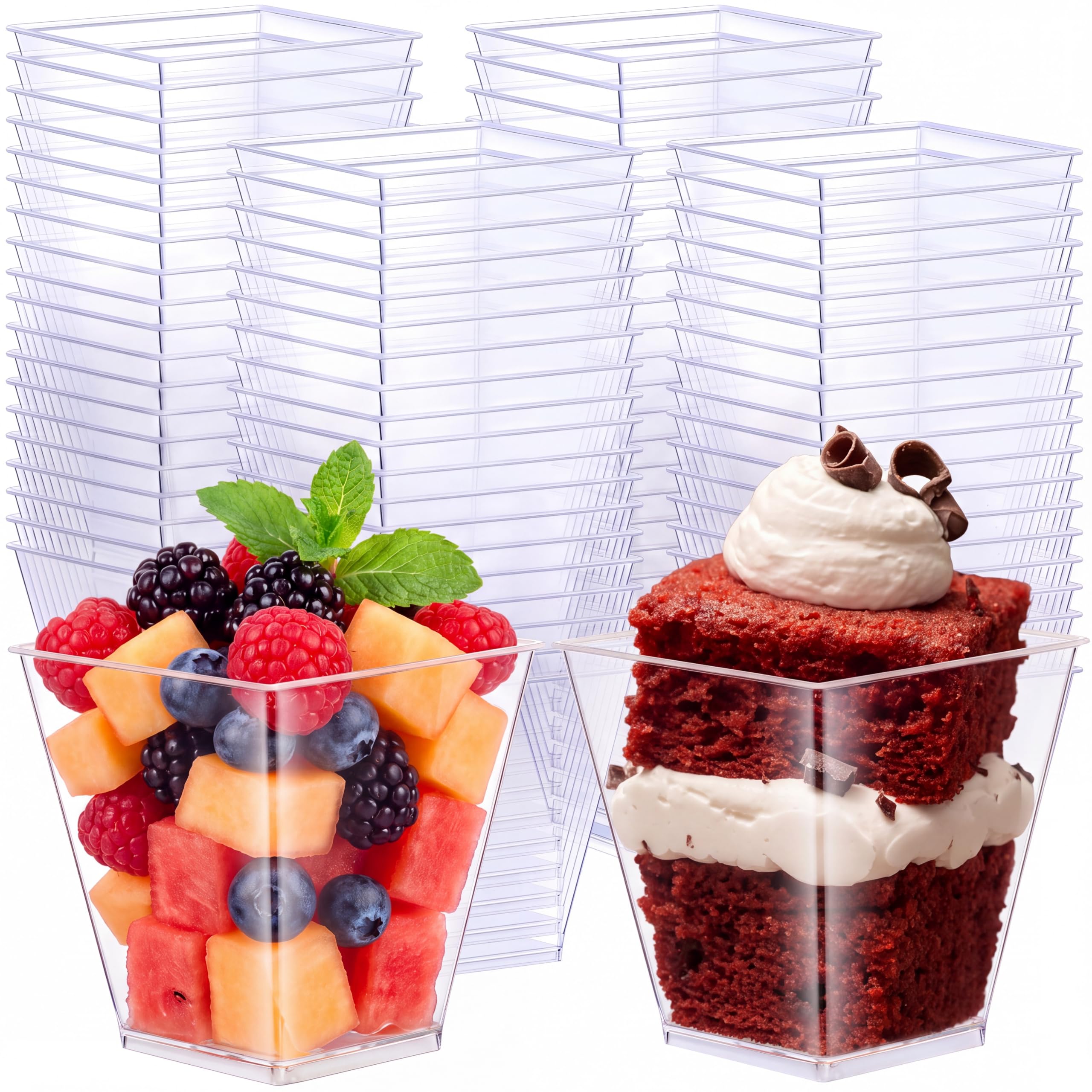 Photo 1 of Zubebe 8 oz Square Plastic Dessert Cups, 100 Pack
