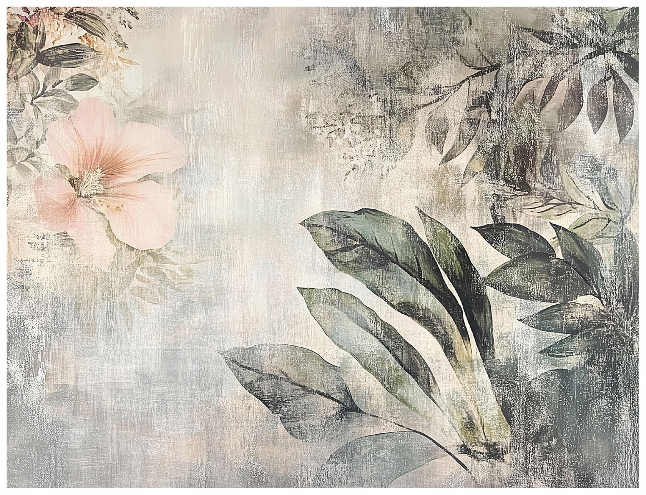 WallArena - Carta da parati fotografica - Botanico 350x250 cm - Murale fotografico - Per soggiorno e camera da letto - Effetto 3D - con Colla - foglie fiori vintage grigio