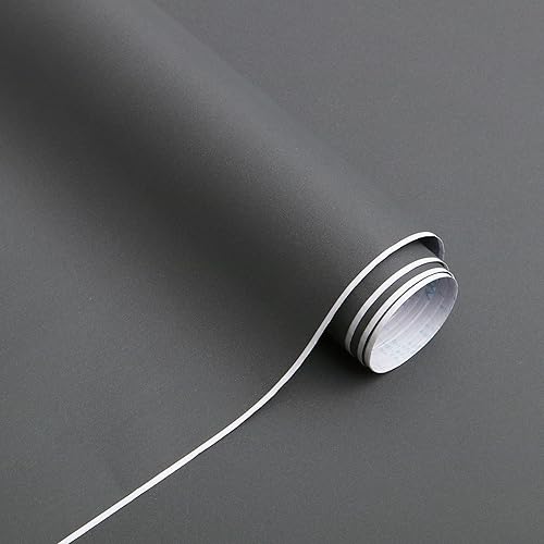 Micpolo Papel tapiz de color gris oscuro de 15.7 x 197 pulgadas, papel tapiz de color gris oscuro para despegar y pegar, papel tapiz de color gris