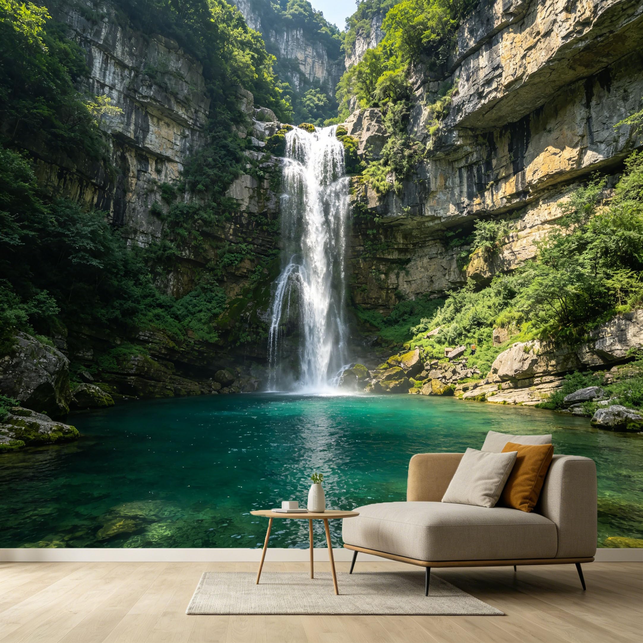 Custom Size Wall Murals Waterfall Landscape Mountain Lake Forest 3D Trompe L'Oeil SelfAdhesive Wall Fabric Removable Large Wallpaper for Photo Living Room