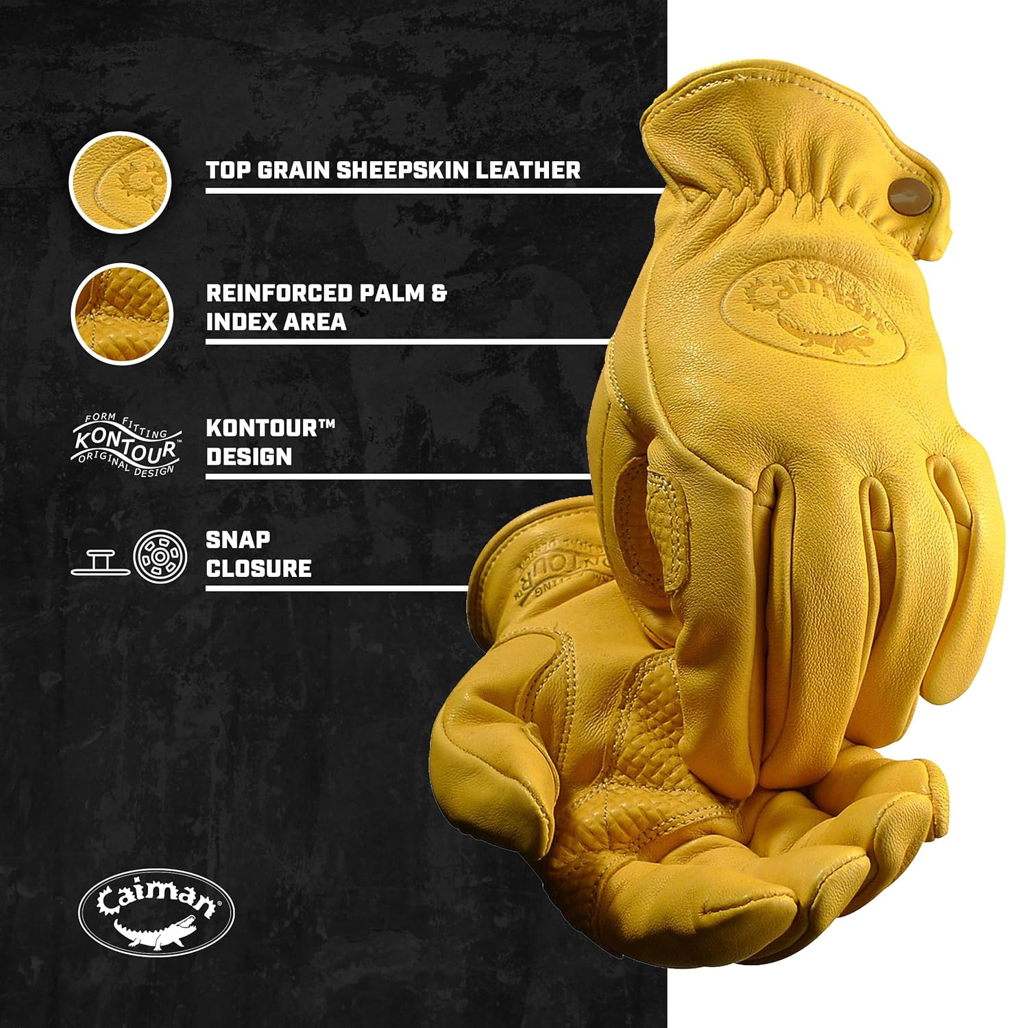 Caiman Premium Top Grain Sheepskin Leather Driver Gloves, Unlined, Kontour Design, Gold, Medium (1324-4)