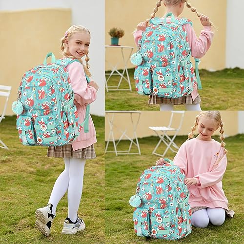 Miniatura 2 de Mochila escolar para laptop de 15.6 pulgadas, primaria, primaria, universidad, mochilas para niños, adolescentes y mujeres, verde (Green Fox),