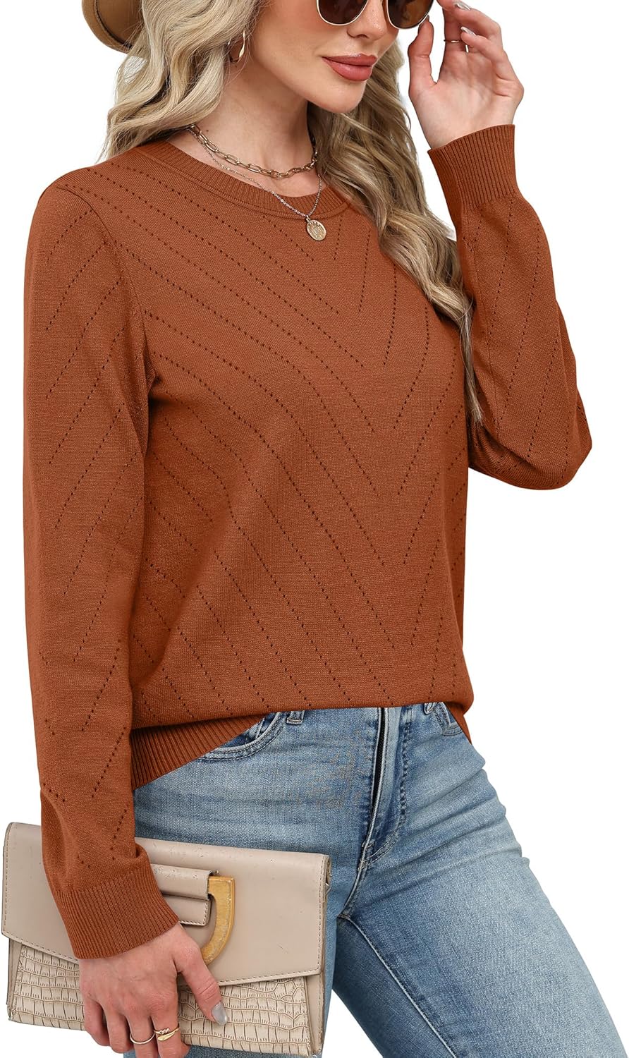 Sampeel Womens Sweaters Crew Neck Long Sleeve Tops Knit Soft Pullover Sweaters Cozy Dressy Casual Shirts Fashion Clothing - Image 4