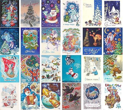 Vista 20 de Tarjetas de felicitación de Navidad vintage, 24 piezas, postales con temática navideña, colección de postales de reimpresión Violeta