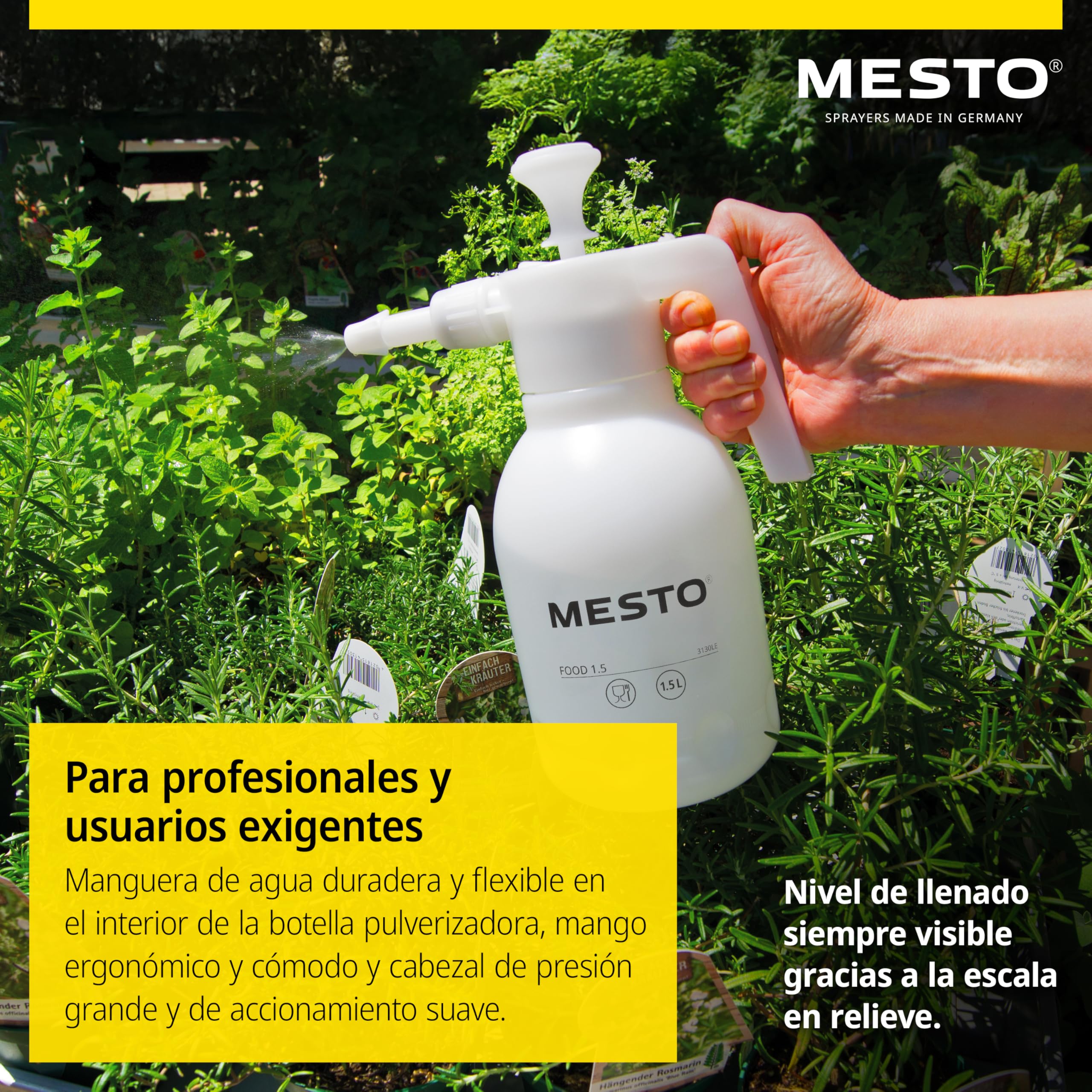 MESTO Food Pulverizador a presión de 1,5 l, botella de spray para alimentos, pulverizador para contacto con alimentos, ideal para ahumar y humedecer alimentos a la parrilla