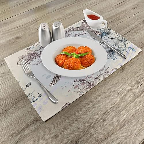 Miniatura 2 de Ambesonne Juego de 4 manteles individuales de colibrí, diseño clásico de nostalgia de pájaros y flores de hibisco, diseño antiguo, manteles