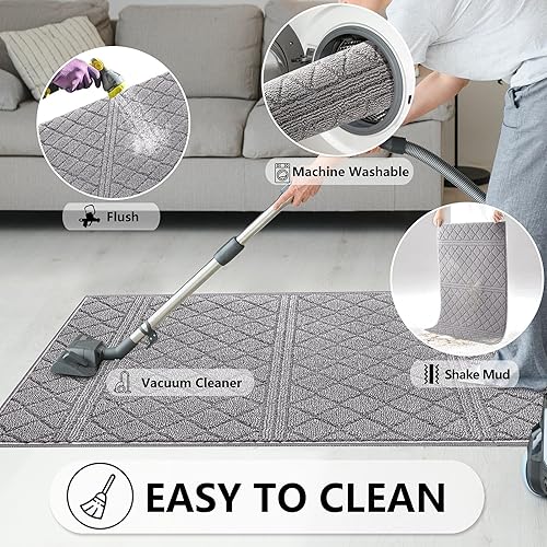 Miniatura 6 de Tapete de puerta delantera antideslizante soporte de goma súper absorbente de barro y nieve mágica en el interior tapetes atrapadores de tierra