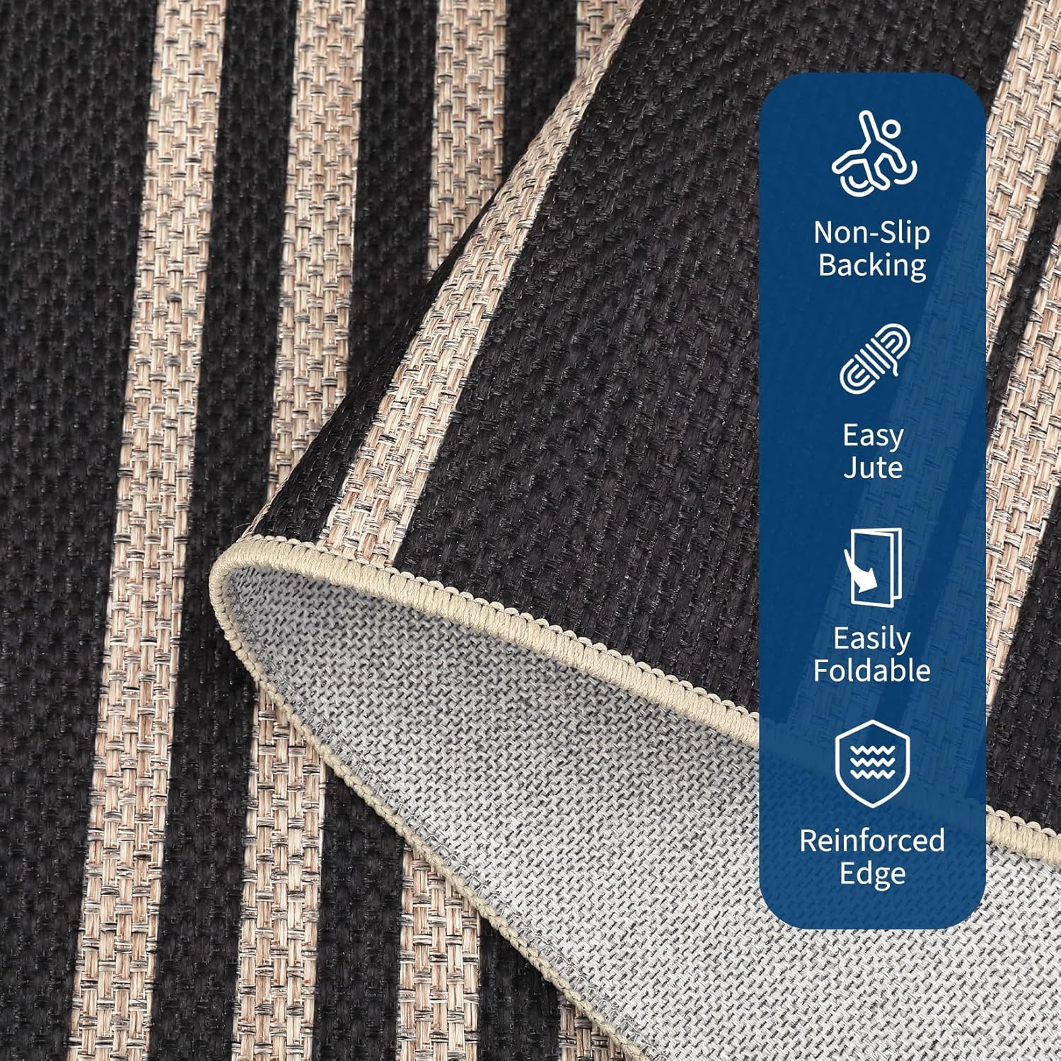 GAOMON Easy Jute Rug Runner 2x6 Kitchen Rugs Modern Striped Area Rug for Entryway Non Slip Indoor Outdoor Rugs for Laundry Room Stain Resistant Hallway Rug Black and Natural Color