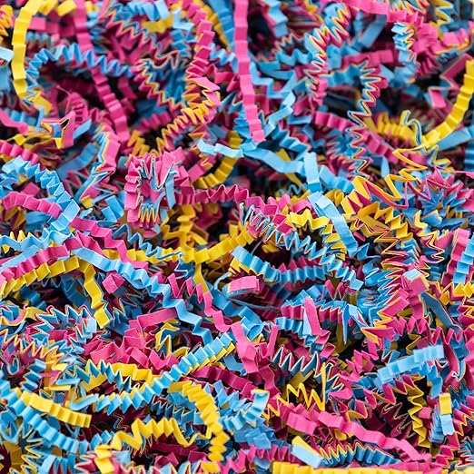 MagicWater Supply - 1/2 LB - Fiesta Blend - Pink, Blue and Yellow Blend of Crinkle Cut Paper Shred Filler great for Gift Wrapping, Basket Filling, Birthdays, Weddings, Anniversaries