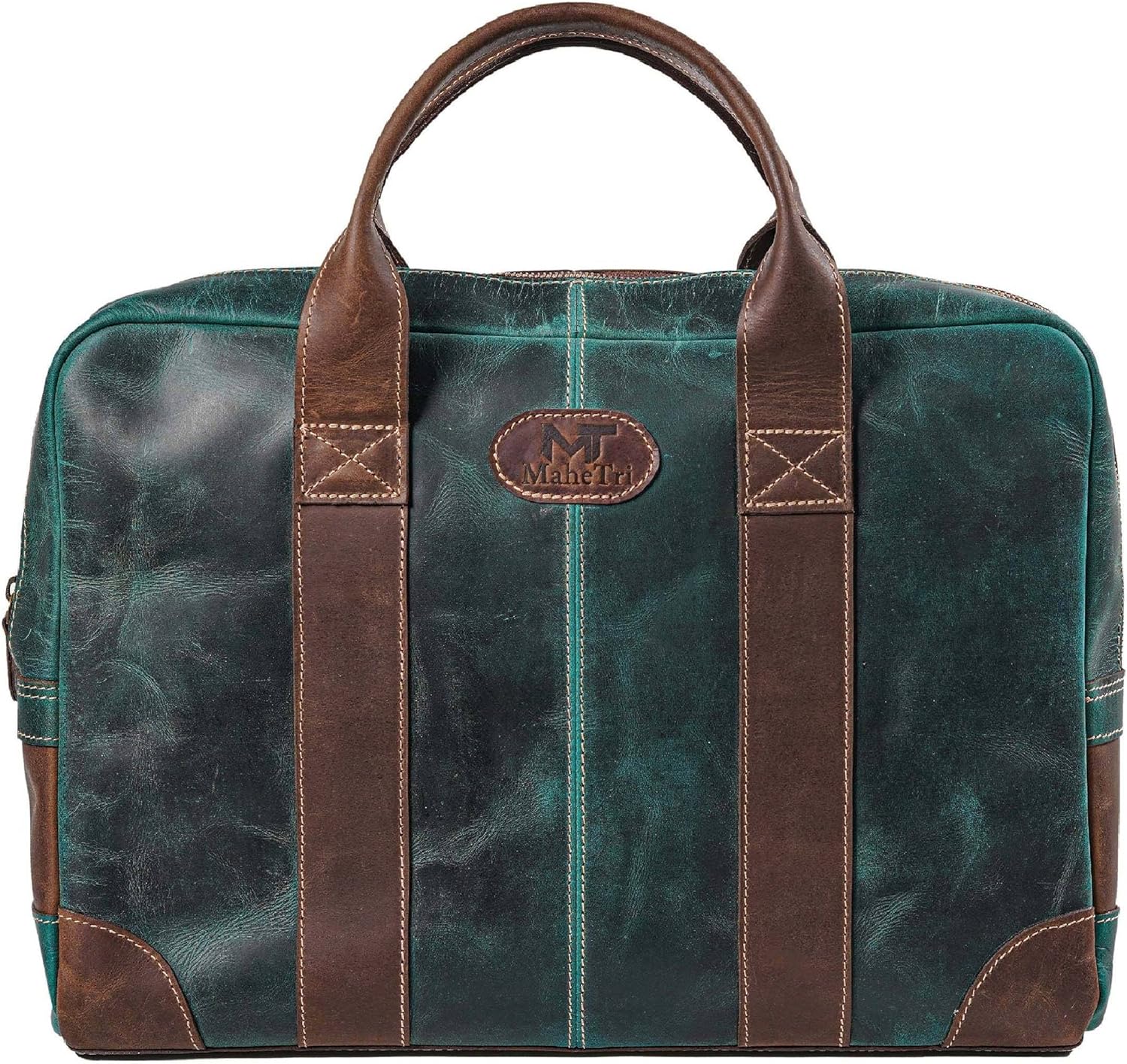 MaheTri Jefferson (Green) Vintage Leather Laptop (16") Briefcase for Men & Women | Laptop Messenger Bag | Full Grain Buffalo Leather Satchel for Office & Business | Crossbody Shoulder Bag