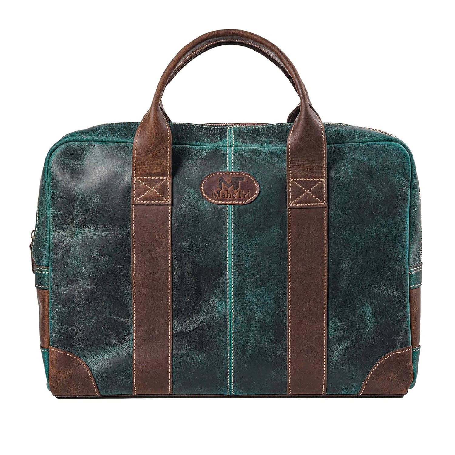 MaheTri Jefferson Green Vintage Leather Laptop 16 Briefcase for Men Women Laptop Messenger Bag Full Grain Buffalo Leather