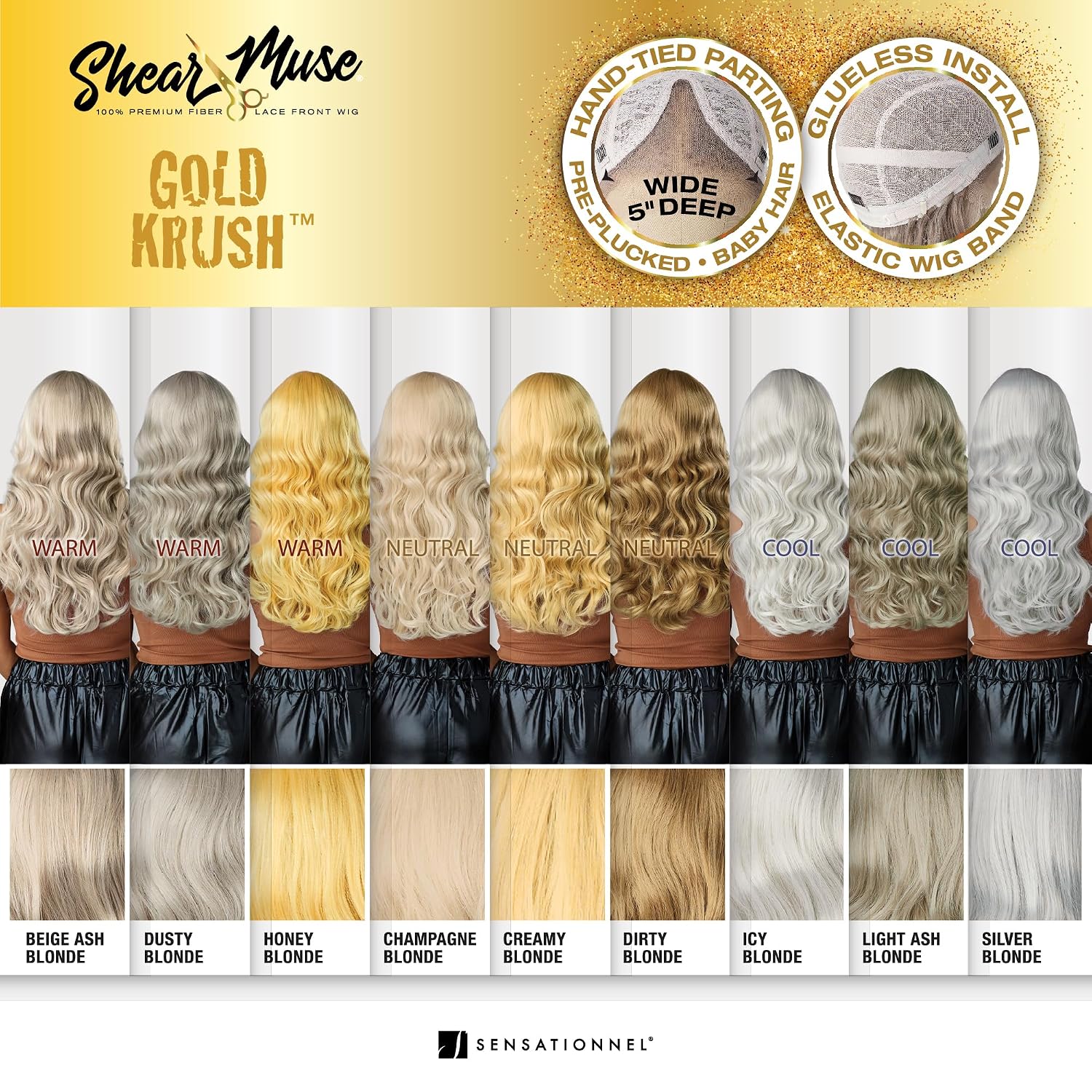 Sensationnel Shear Muse Goldkrush Lacewig - Jaiyana Deep Laceparting Hand Tied Ready to Wear Synthetic Prestyled Units (BEIGEASHBLONDE)
