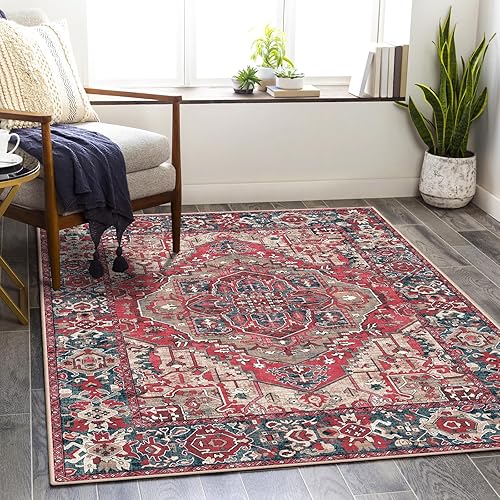 Miniatura 8 de Alfombras de área de 5 x 7 pies para sala de estar, alfombra lavable para dormitorio, parte trasera de goma antideslizante, alfombra vintage