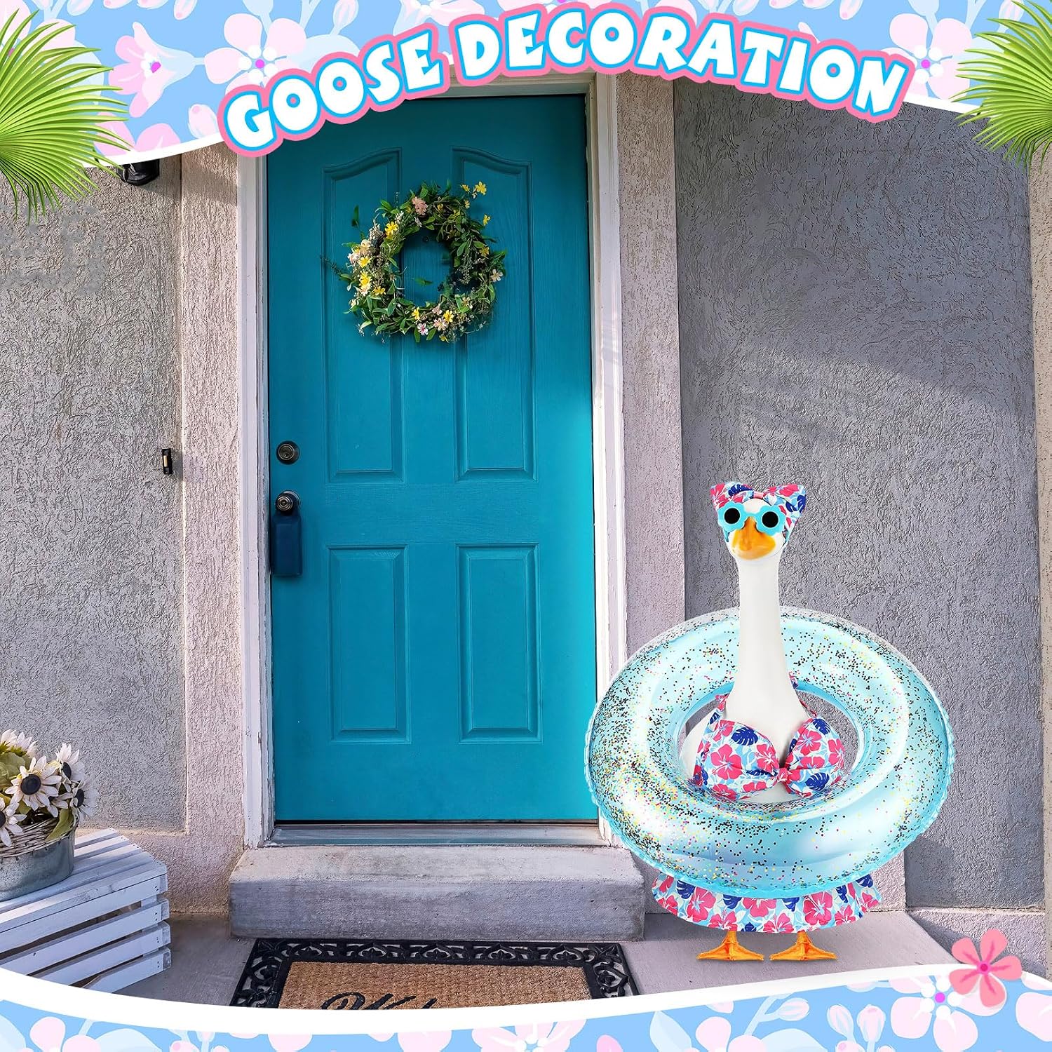 Bikini Summer Porch Goose Outfits for 23" Goose,Blue Monstera image 5
