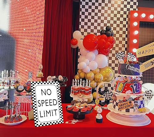 Miniatura 4 de Decoración de cumpleaños de coche de carreras, letrero sin límite de velocidad, Fast One, decoración de fiesta de cumpleaños de auto de carreras